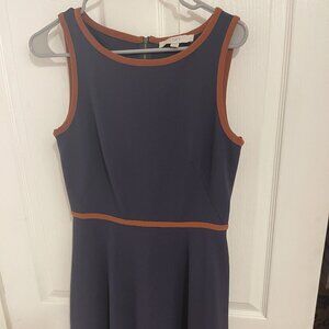 Navy & Rust Accent Sleeveless Fit-Flare Dress Size 4 - Timeless Office